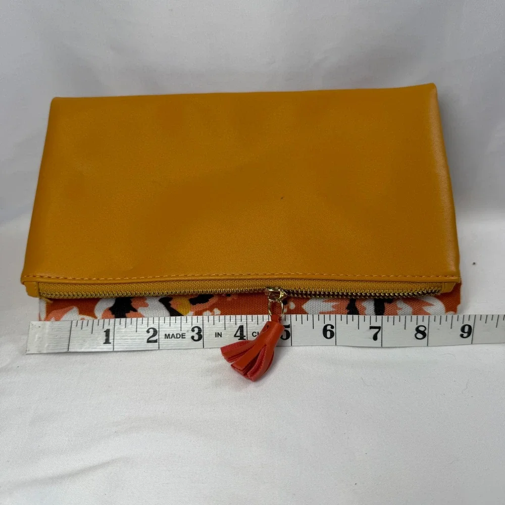 Rachel Pally Foldover Clutch Women OS Mustard Yellow Floral Tassel Faux Leather